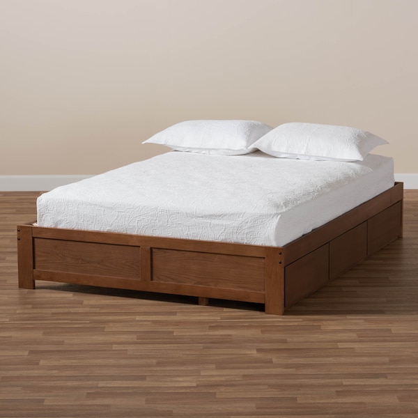 Wren Walnut Finished 3-Drawer Full Size Platform Storage Bed Frame